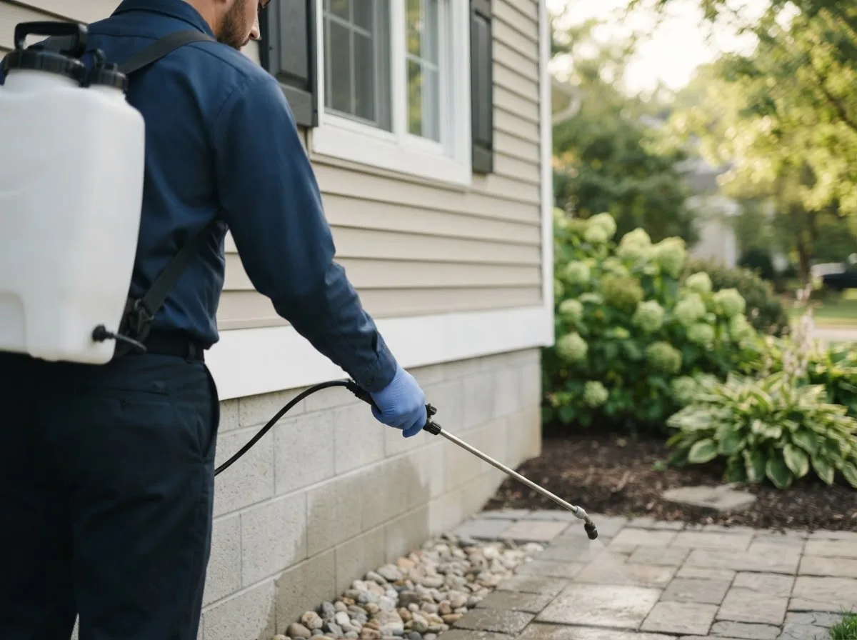 Pest control technician inspecting a home in La Vernia, TX